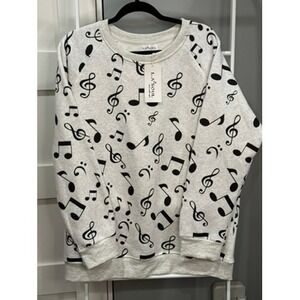 LA Soul Women Music Note Print Sweatshirt Gray Heather Fleece 3XL NWT Whimsical